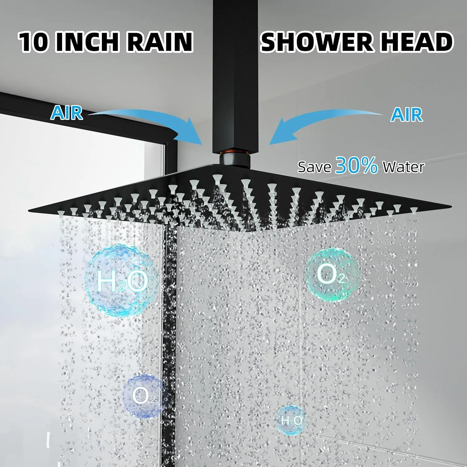 10 Inch Ceiling Mount Shower System with Tub Spout, 10 Inch Shower Faucet Set with Rain Shower Head High Pressure Handheld Spray Rough-in Valve and Shower Trim Included, Matte Black