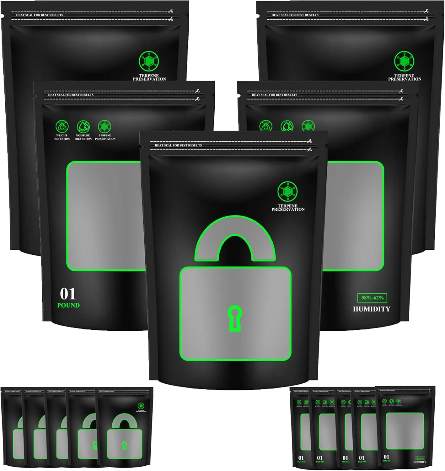 10 Pack 1 Pound Storage Terp Bags Bags,Lock & Seal Storage & Curing Bags Heat Sealable Humidity Bags (16 Ounce, 1 lb).