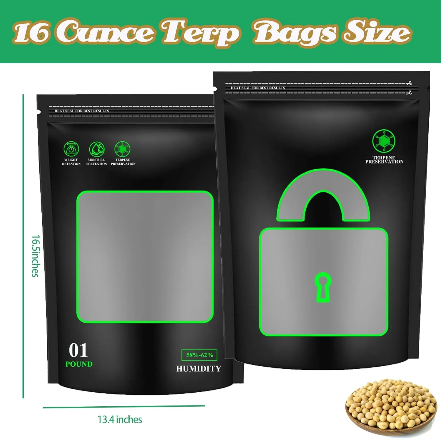 10 Pack 1 Pound Storage Terp Bags Bags,Lock & Seal Storage & Curing Bags Heat Sealable Humidity Bags (16 Ounce, 1 lb).