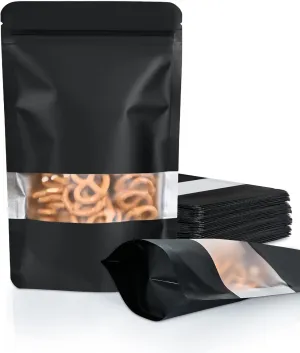 100 Pack Smell Proof Bags 4.7" x 7.9", Resealable Bags with Matte Window, Foil Pouch Stand Up Sealable Bags for Packaging（Black）