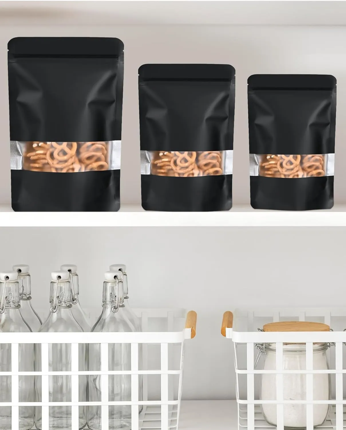 100 Pack Smell Proof Bags 4.7" x 7.9", Resealable Bags with Matte Window, Foil Pouch Stand Up Sealable Bags for Packaging（Black）