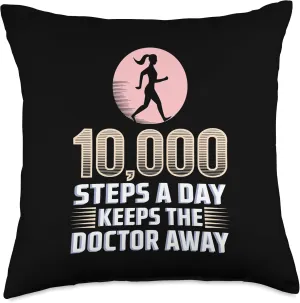 10,000 Steps A Day Keeps The Doctor Away Throw Pillow