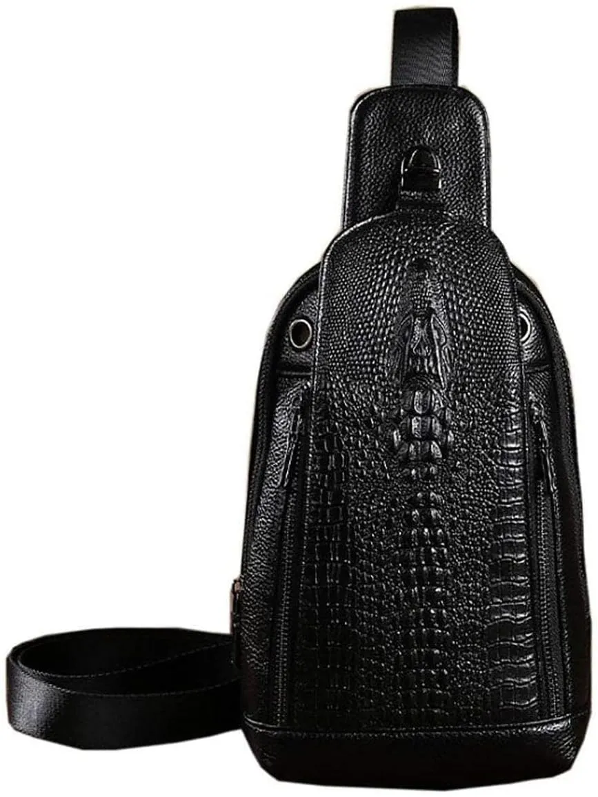 14" Men's Crocodile Pattern Leather Crossbody Sling Bag