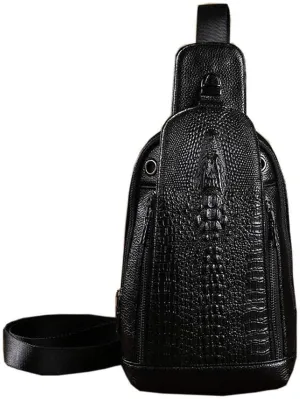 14" Men's Crocodile Pattern Leather Crossbody Sling Bag