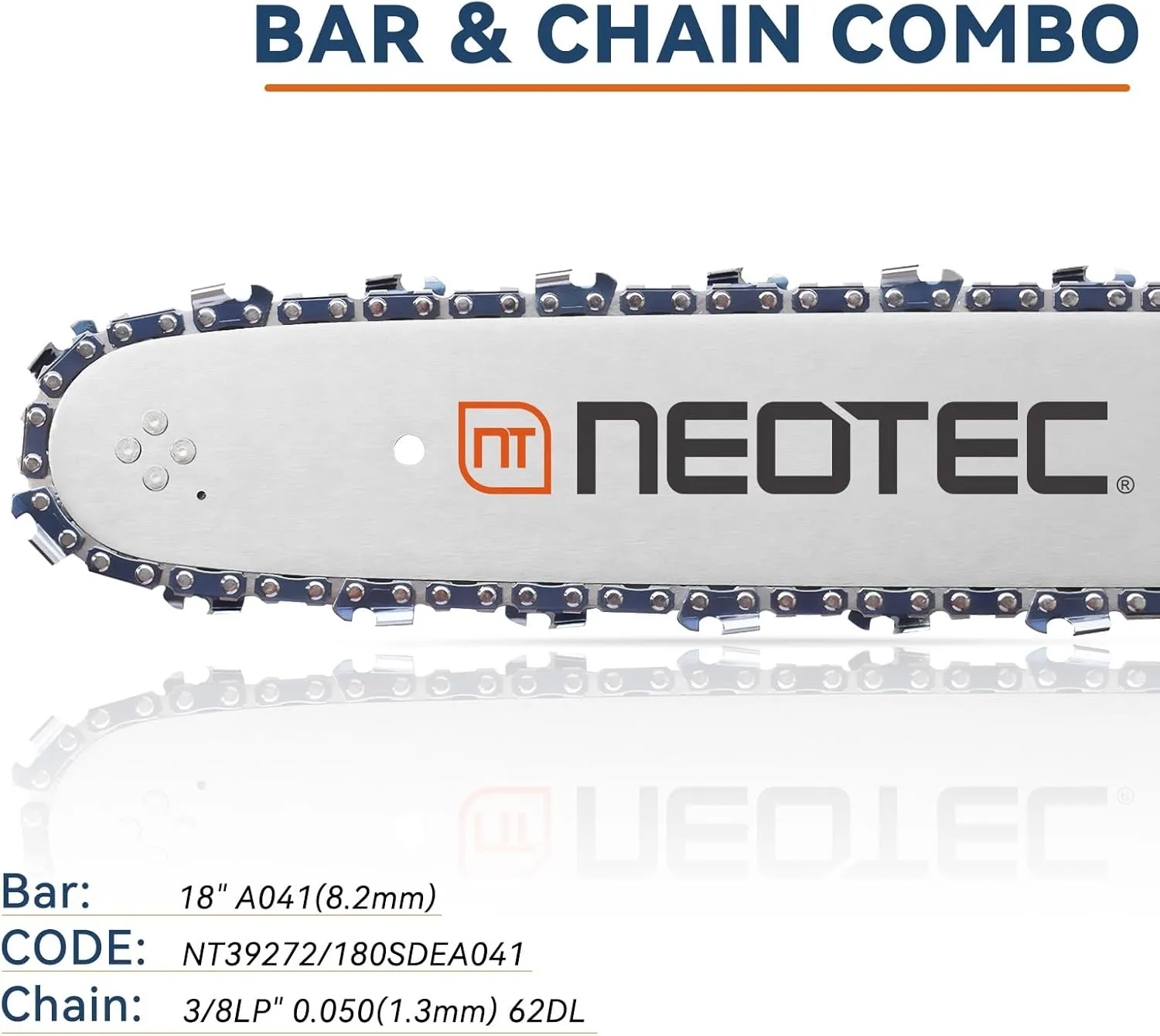 18 inch Replacement Guide Bar 39272 and Chainsaw Chain Combo- 3/8" LP Pitch, .050" Gauge, 62 Drive Links Fits for Poulan Kobalt Echo Ego Greenworks （1 Chain  1 Bar)
