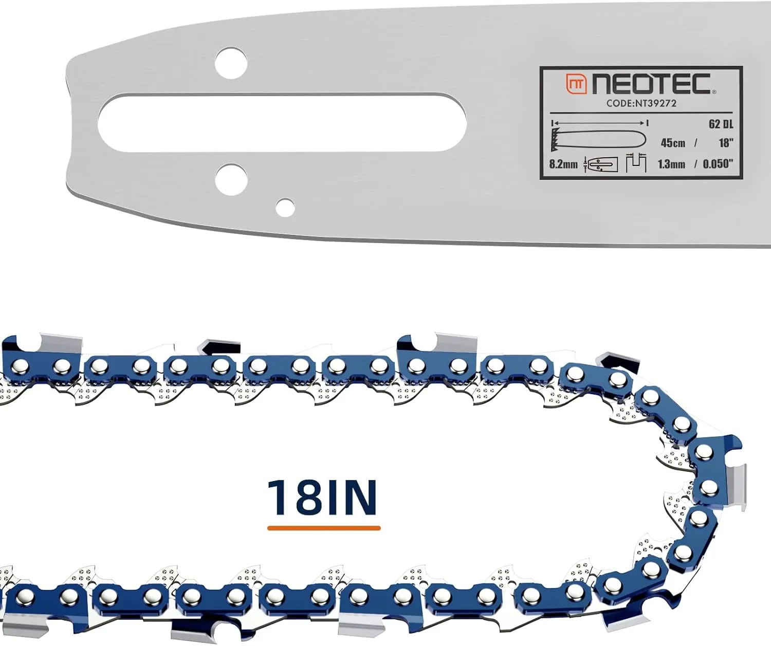 18 inch Replacement Guide Bar 39272 and Chainsaw Chain Combo- 3/8" LP Pitch, .050" Gauge, 62 Drive Links Fits for Poulan Kobalt Echo Ego Greenworks （1 Chain  1 Bar)