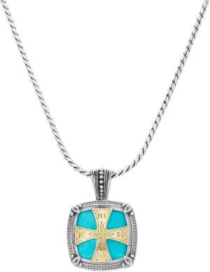 18K & Silver Turquoise Pendant with Chain MEKJ666-130-137