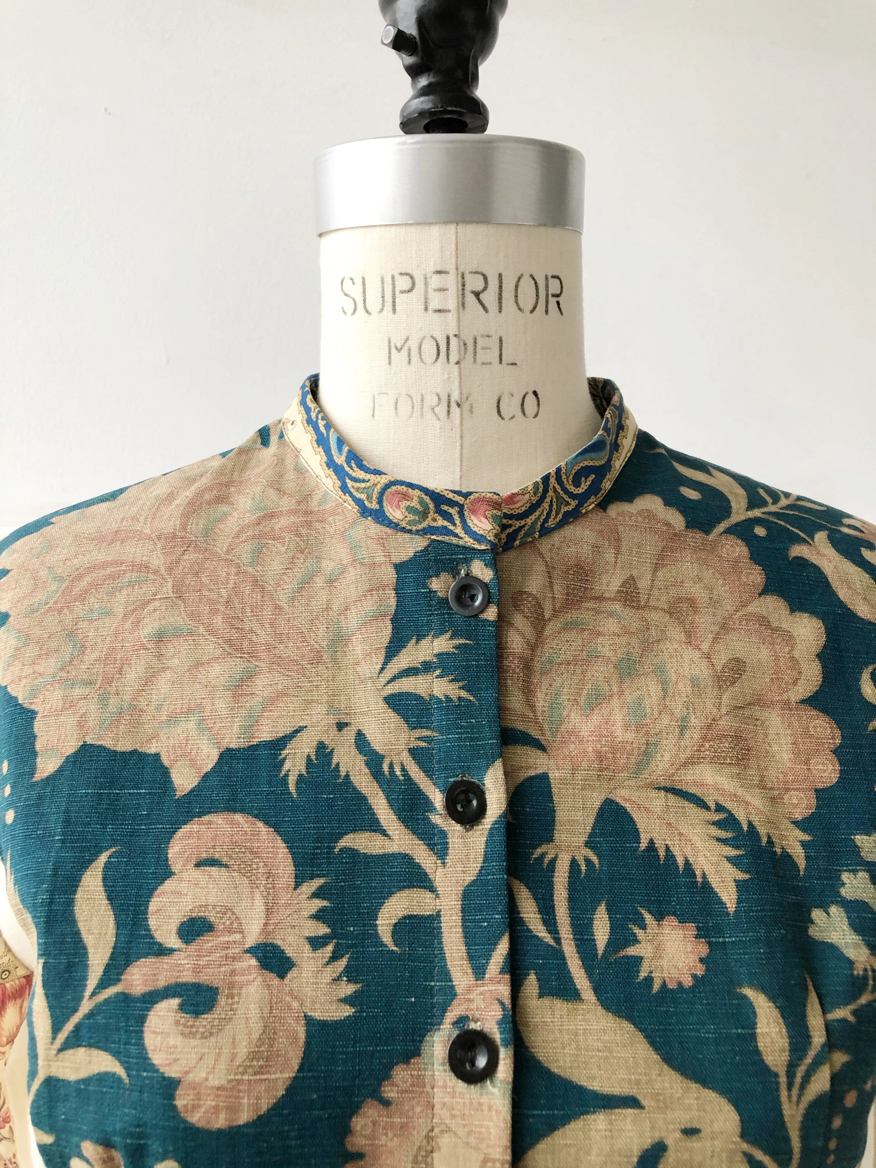 19th century faded turquoise indienne patched shirt dress size 6