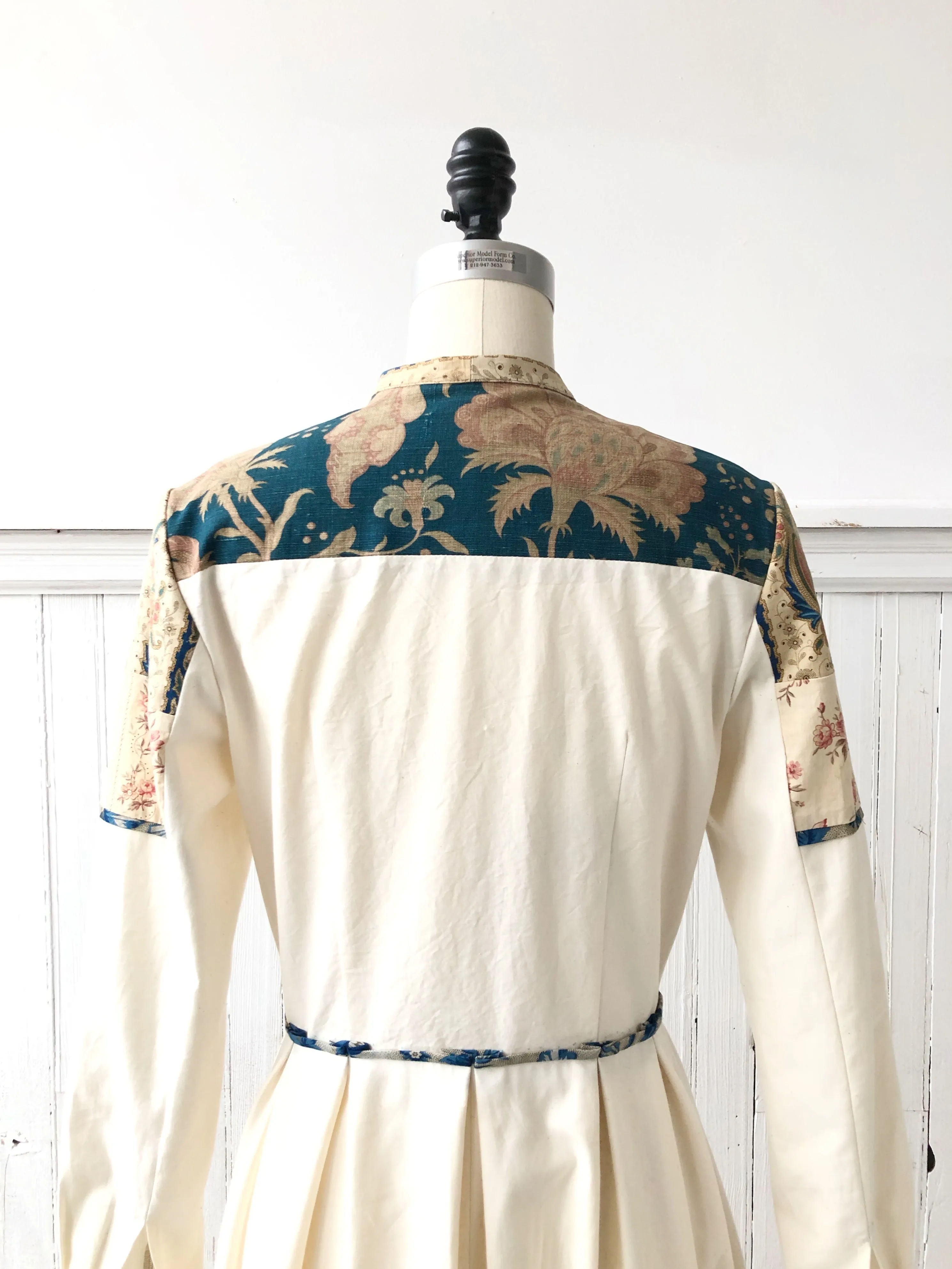 19th century faded turquoise indienne patched shirt dress size 6