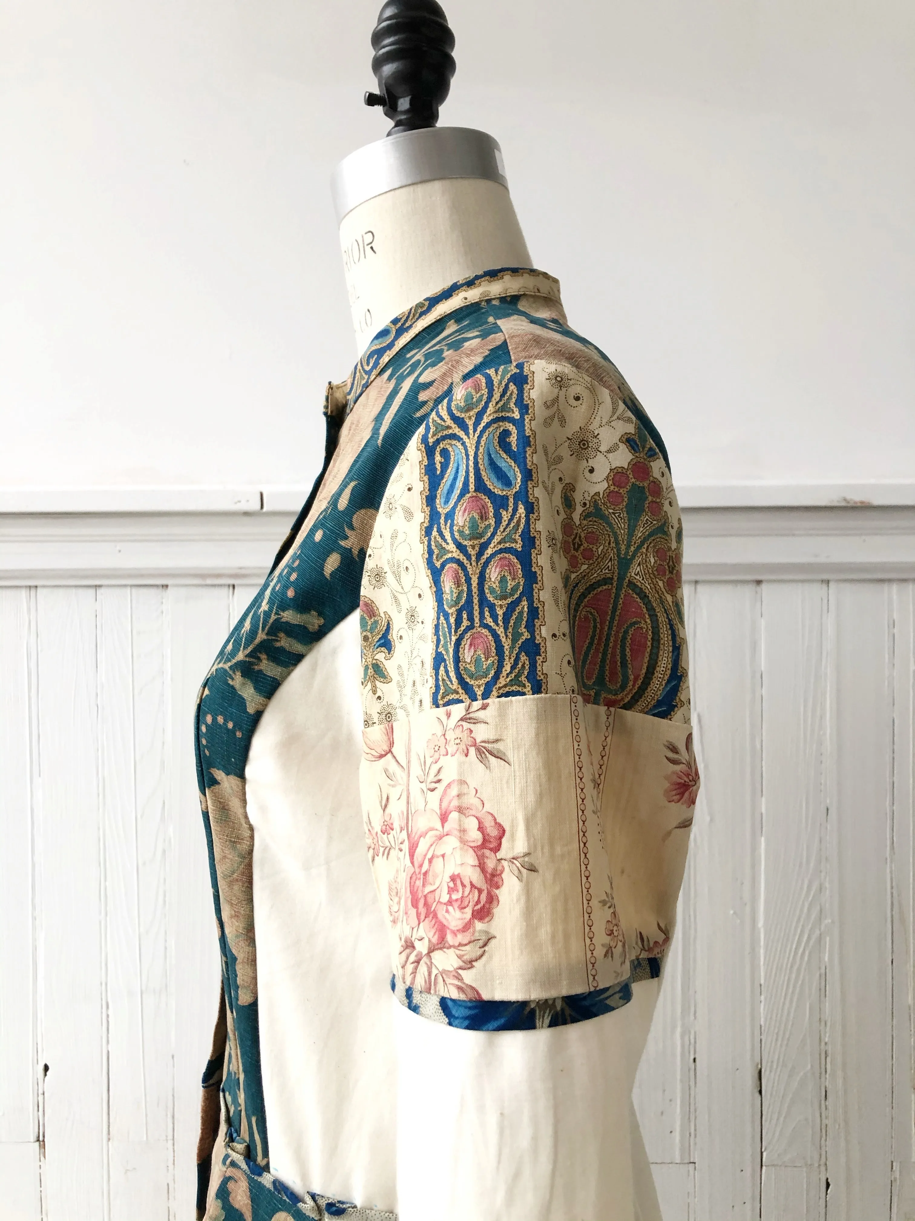 19th century faded turquoise indienne patched shirt dress size 6