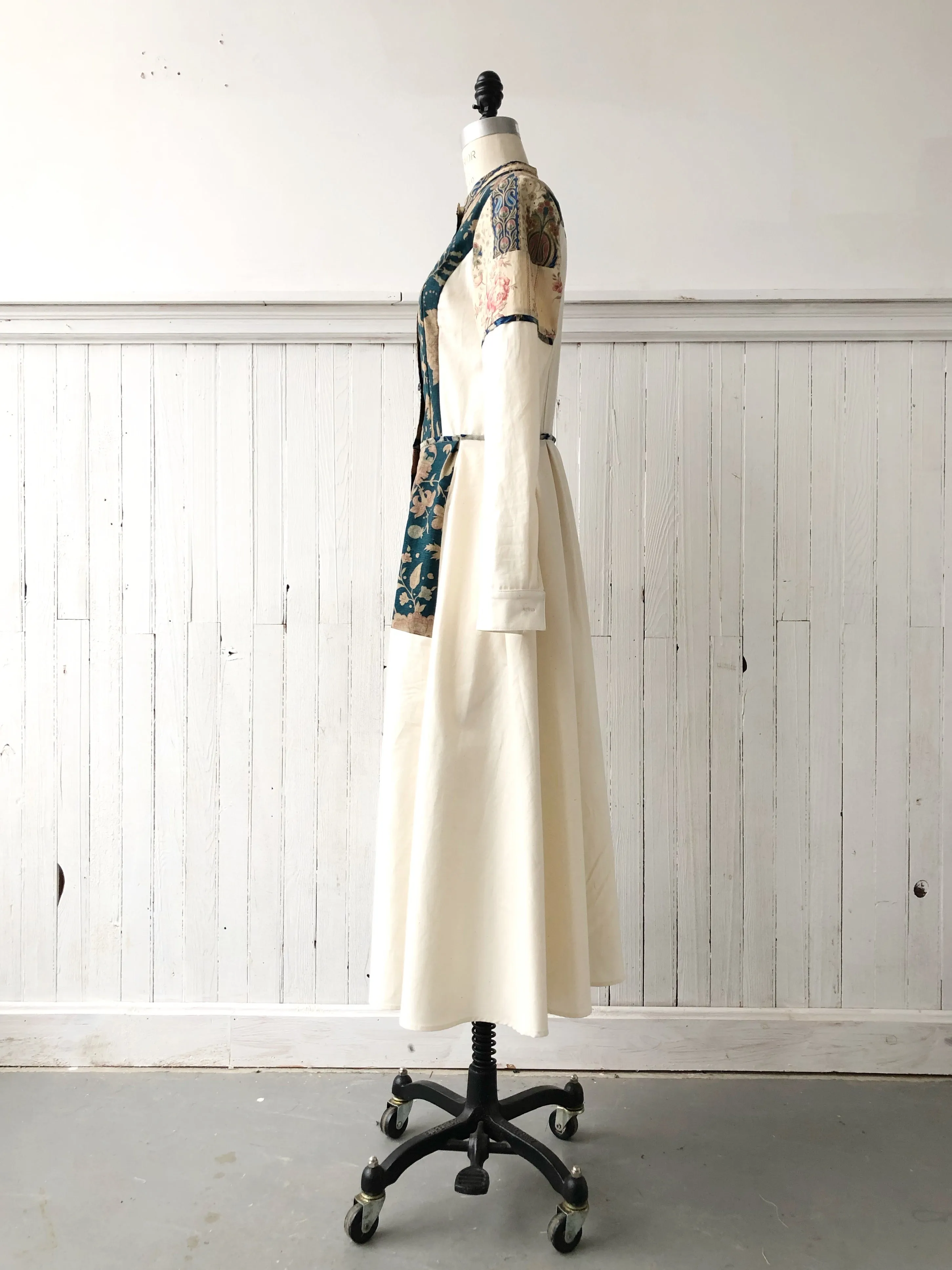 19th century faded turquoise indienne patched shirt dress size 6