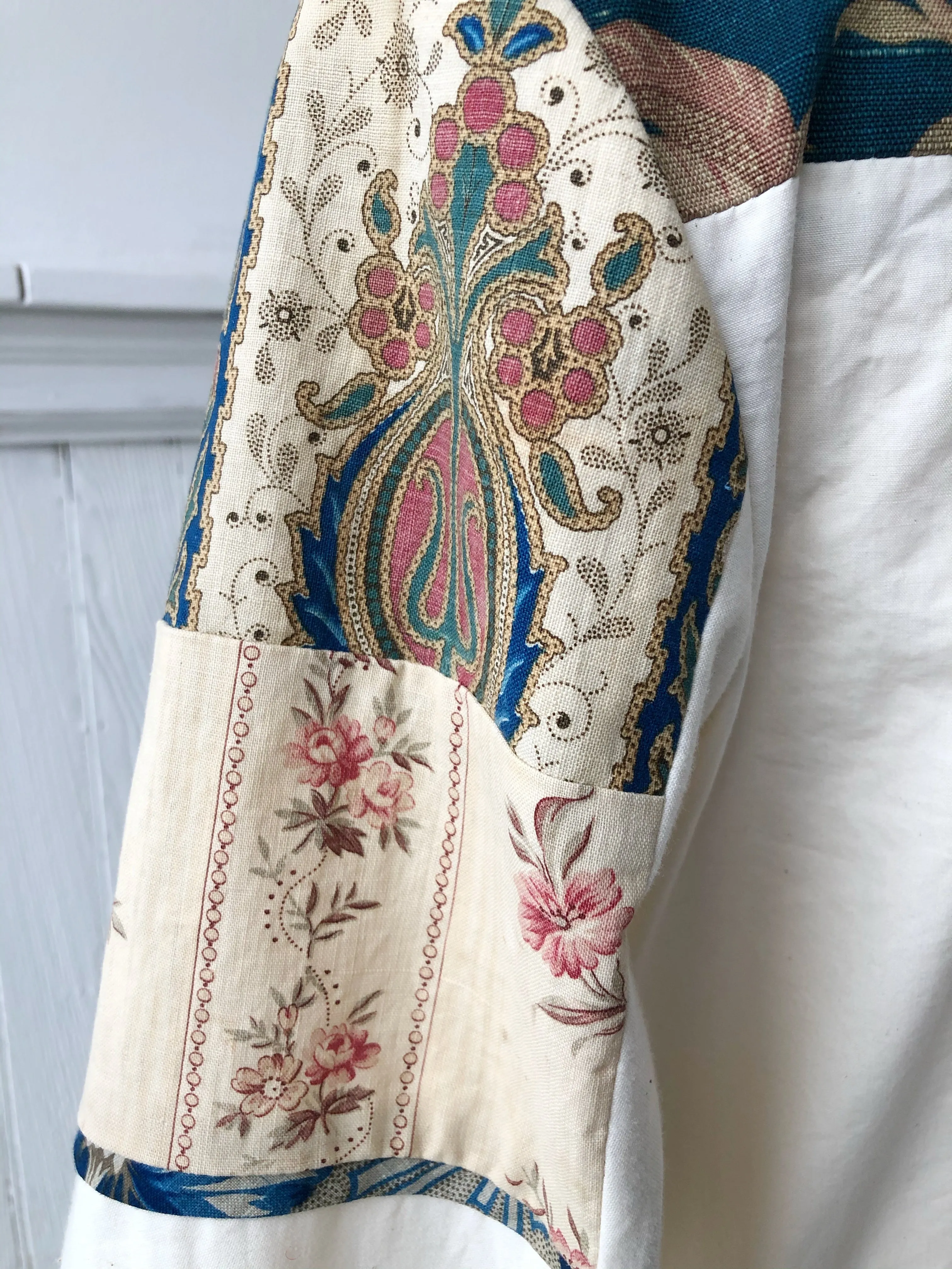 19th century faded turquoise indienne patched shirt dress size 6