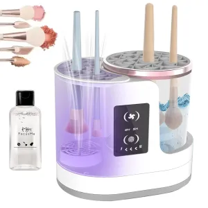2 in 1 Electric Makeup Brush Cleaner Machine, Make Up Brush Cleaner Cleanser Machine, Makeup Brush Cleaner snd Dryer, Portable Automatic Makeup Brush Cleaner Machine for All Size Makeup Brush Set (A)