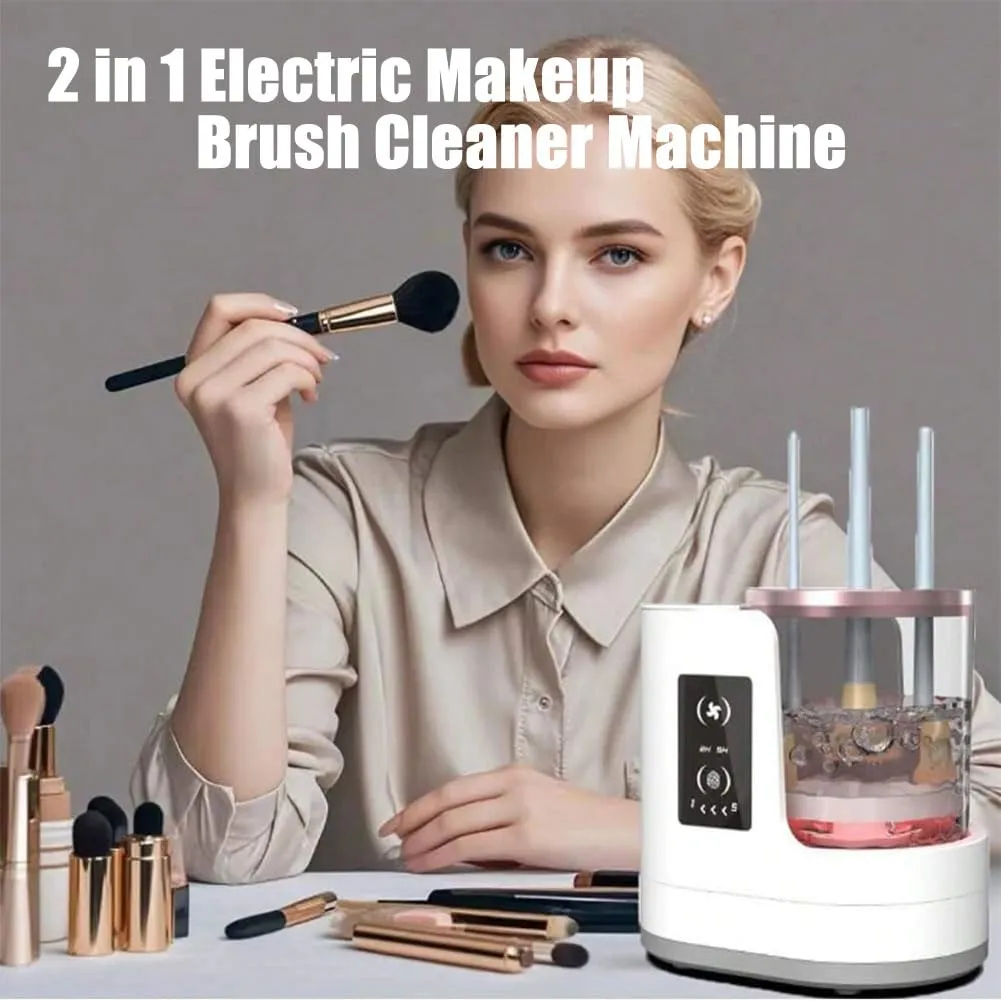 2 in 1 Electric Makeup Brush Cleaner Machine, Make Up Brush Cleaner Cleanser Machine, Makeup Brush Cleaner snd Dryer, Portable Automatic Makeup Brush Cleaner Machine for All Size Makeup Brush Set (A)