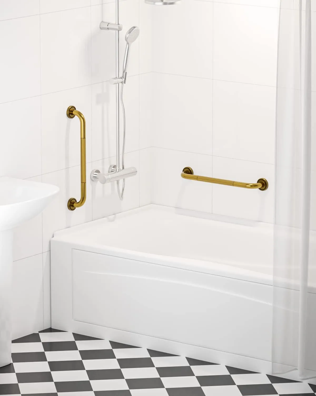 2 Pack 20 Inch Bronze Shower Grab Bar Gold, Munzong Antique Brass Bathroom Grab Bar w/Anti-Slip Knurled Grip, Safety Balance Bar Bath Hand Rail Support Handicap Injury Elderly Senior Assist Handle