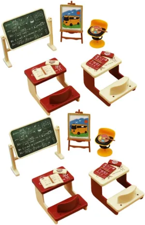 2 Sets Miniature Classroom Decor with Chalkboard and Desk Accessories for Mini House for Dollhouses and Layouts