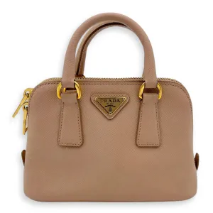 2 way bag Crossbody Bag Mini Beige in Saffiano Leather, Gold hardware
