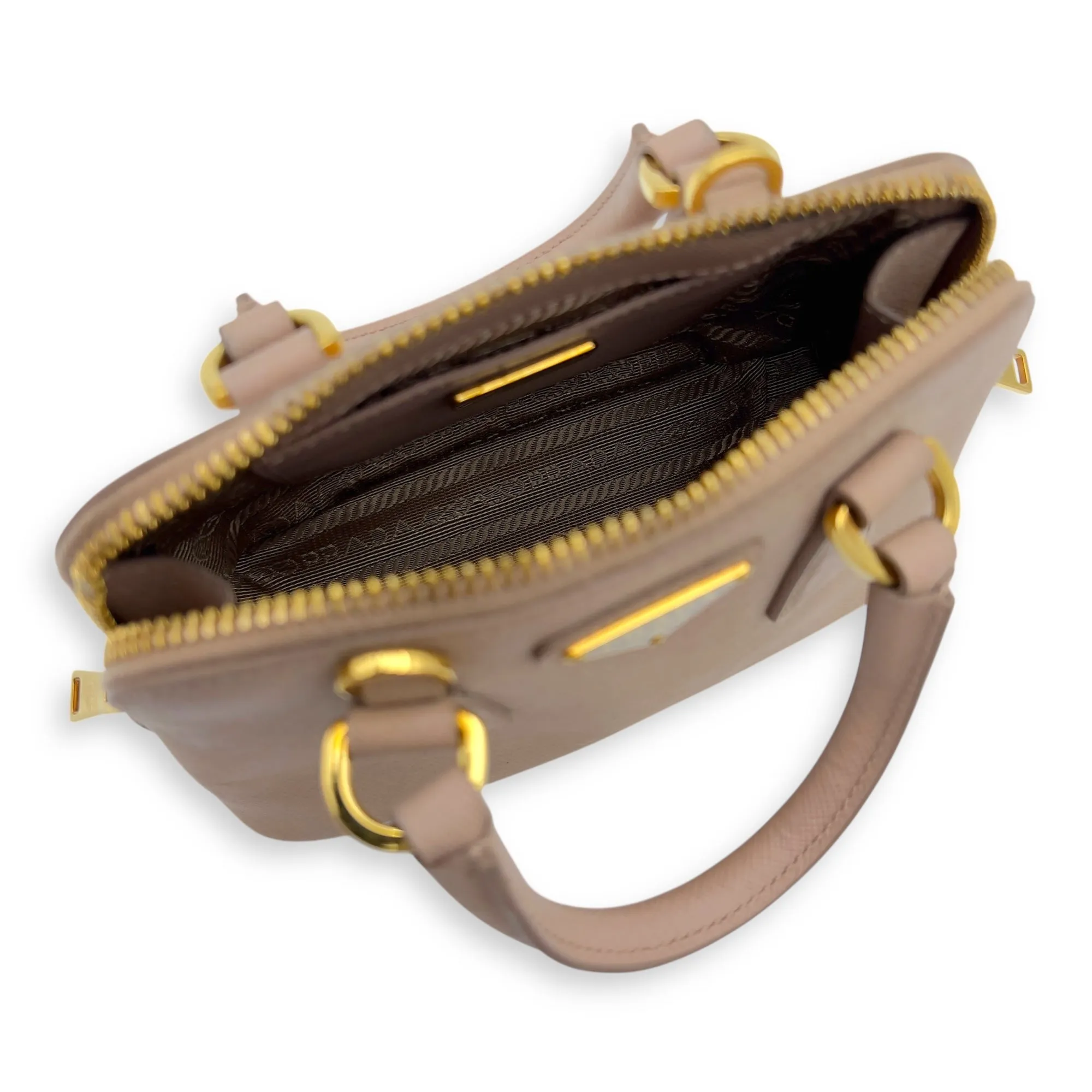 2 way bag Crossbody Bag Mini Beige in Saffiano Leather, Gold hardware