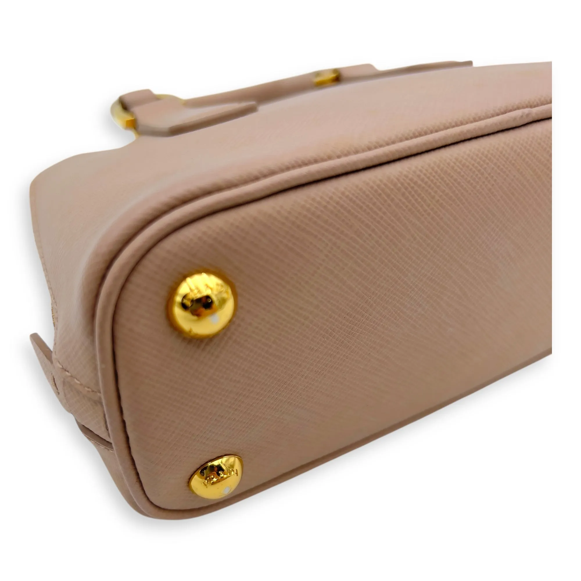 2 way bag Crossbody Bag Mini Beige in Saffiano Leather, Gold hardware
