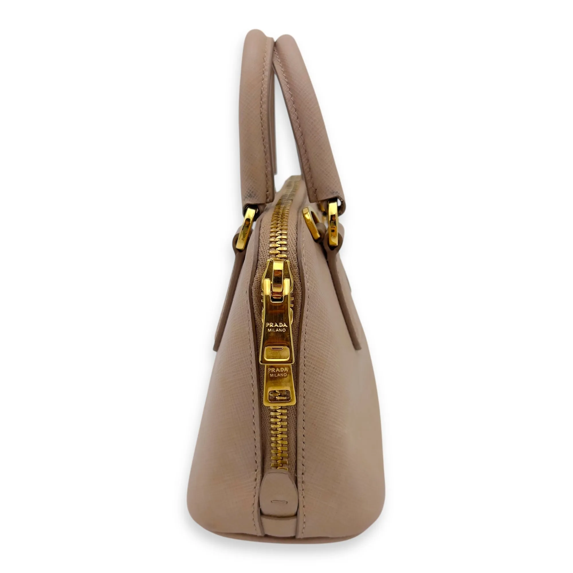 2 way bag Crossbody Bag Mini Beige in Saffiano Leather, Gold hardware