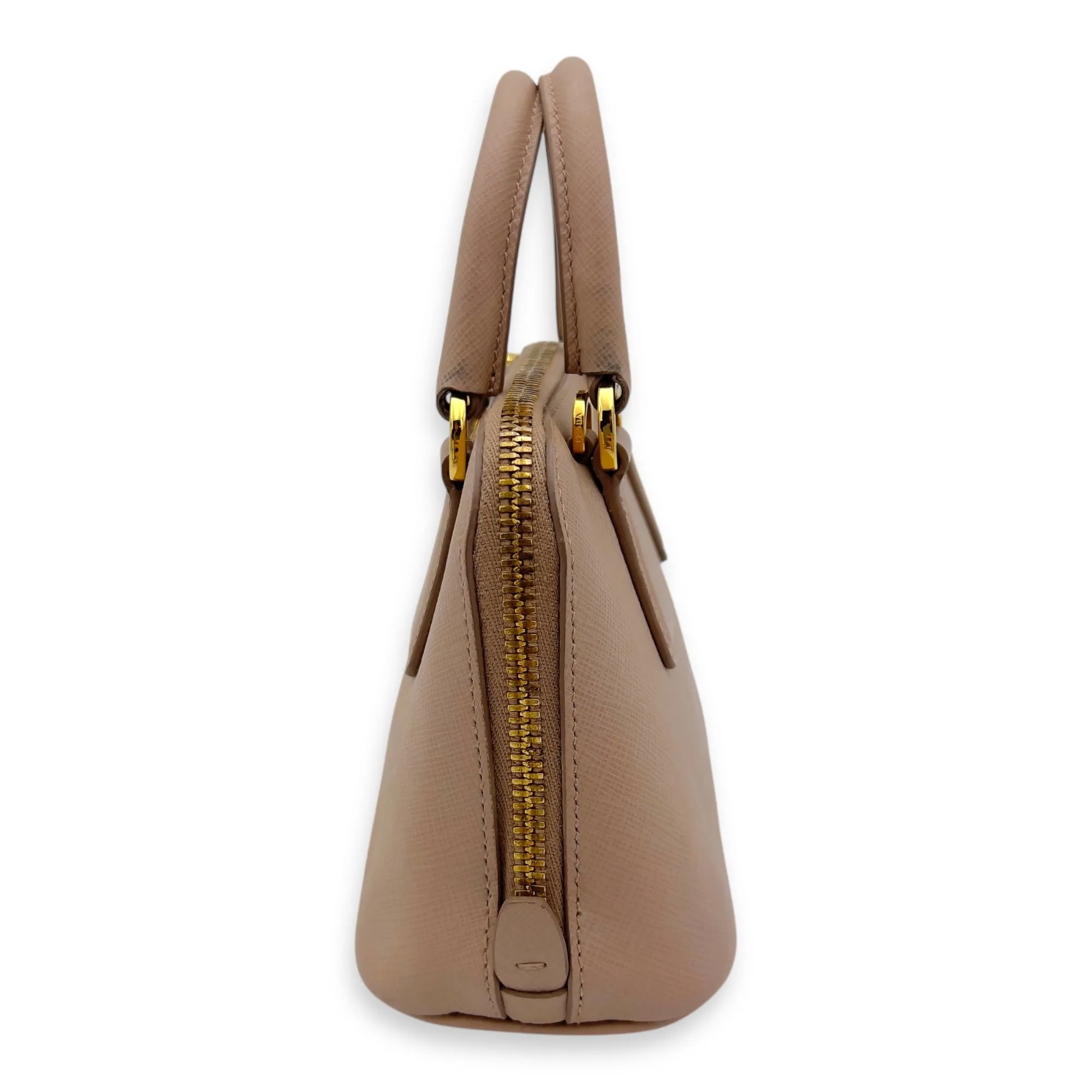 2 way bag Crossbody Bag Mini Beige in Saffiano Leather, Gold hardware