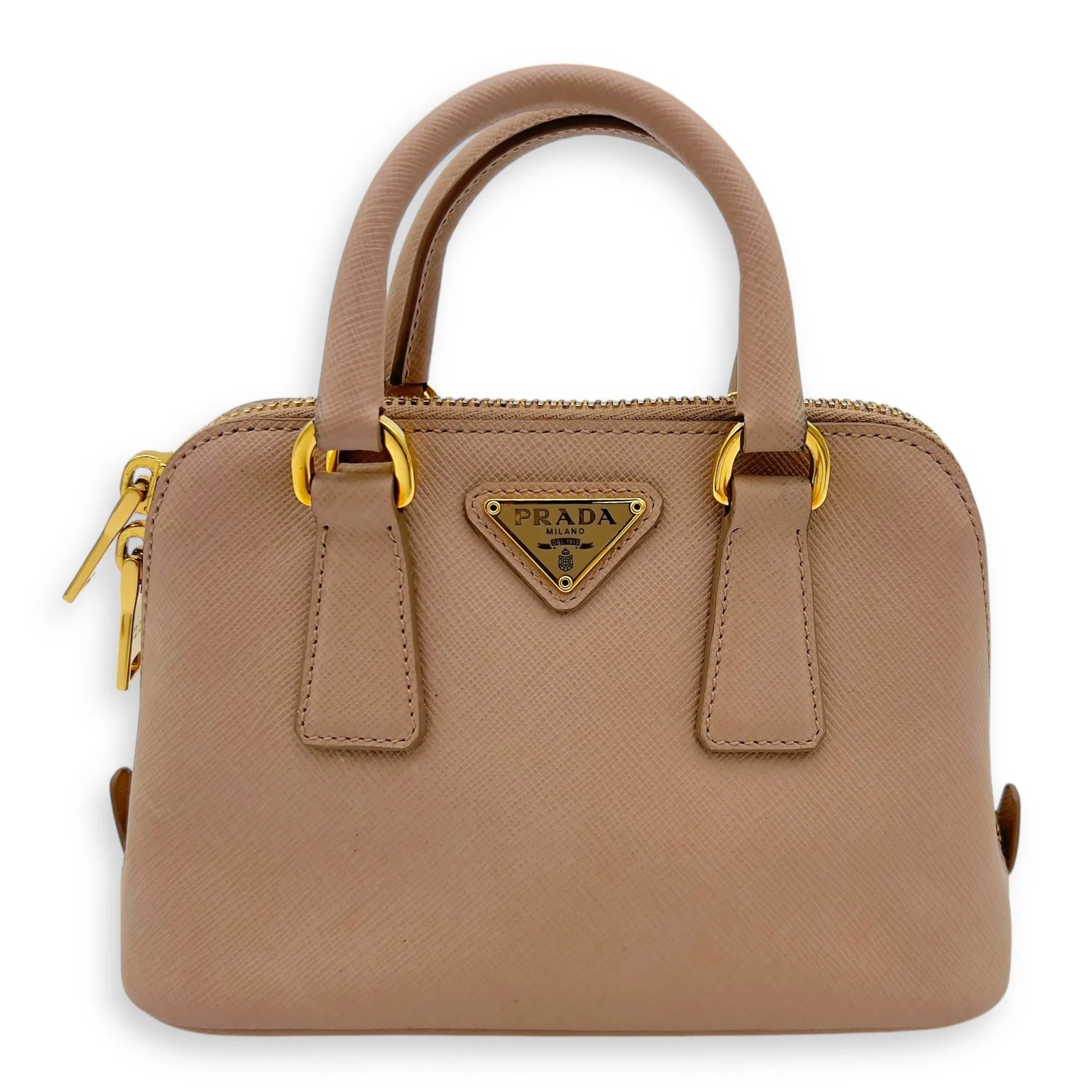 2 way bag Crossbody Bag Mini Beige in Saffiano Leather, Gold hardware