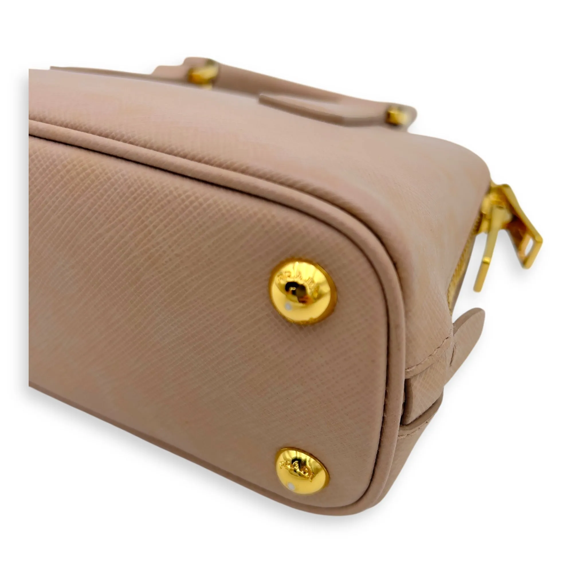 2 way bag Crossbody Bag Mini Beige in Saffiano Leather, Gold hardware