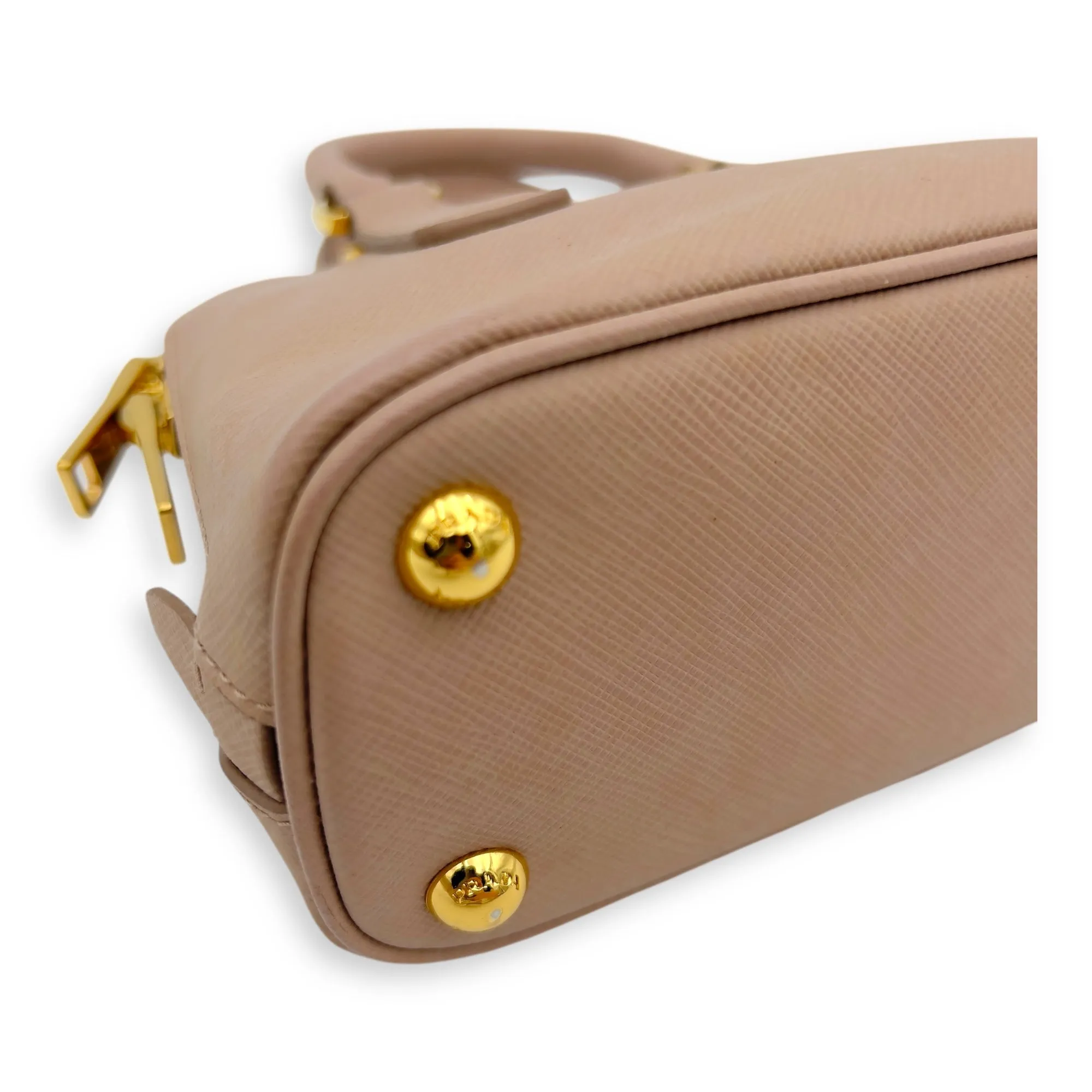 2 way bag Crossbody Bag Mini Beige in Saffiano Leather, Gold hardware