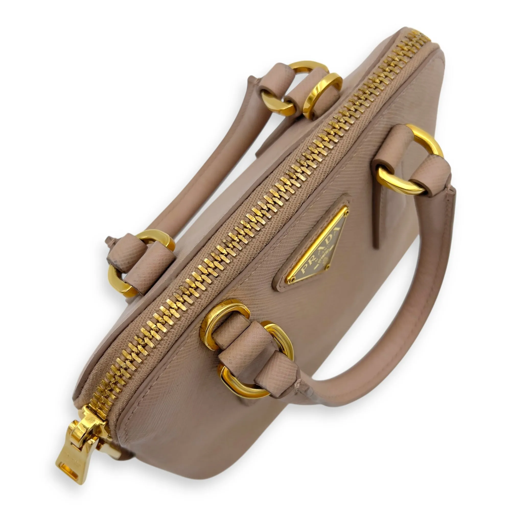 2 way bag Crossbody Bag Mini Beige in Saffiano Leather, Gold hardware