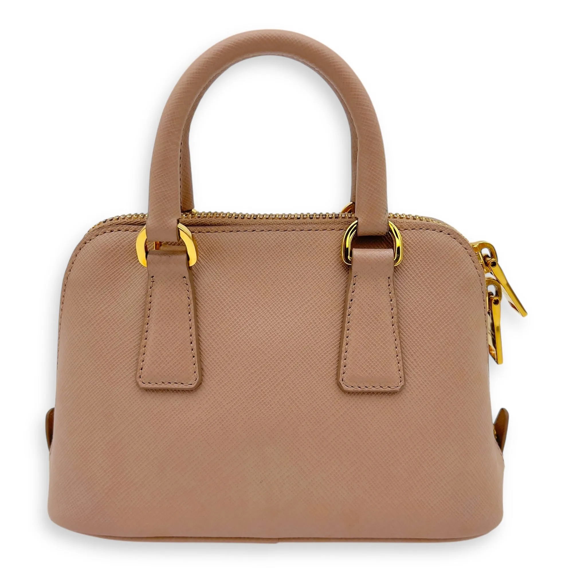 2 way bag Crossbody Bag Mini Beige in Saffiano Leather, Gold hardware
