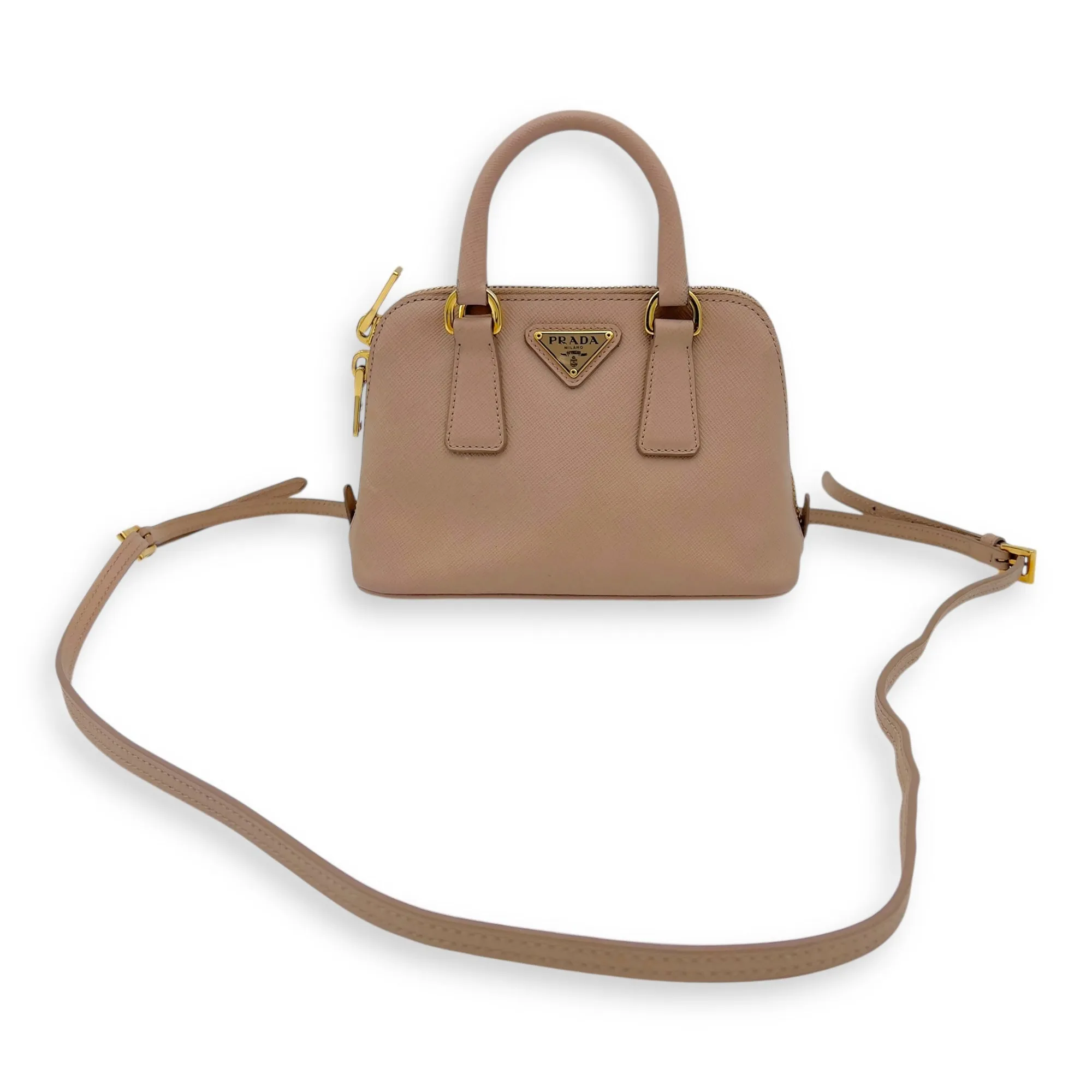 2 way bag Crossbody Bag Mini Beige in Saffiano Leather, Gold hardware