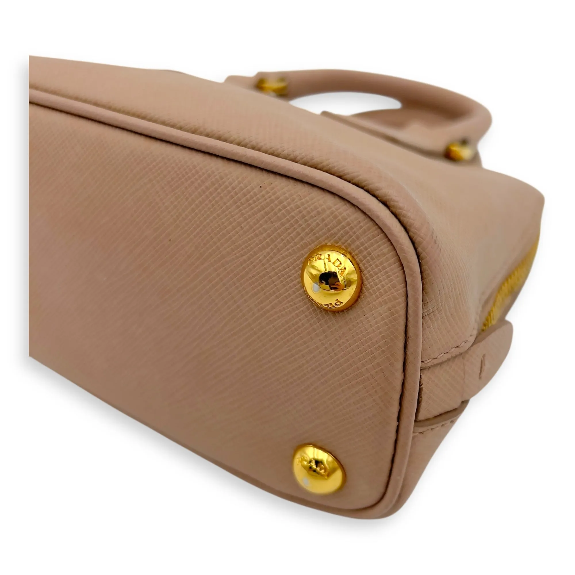 2 way bag Crossbody Bag Mini Beige in Saffiano Leather, Gold hardware