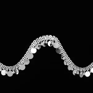 2 Yard Metal Watch Chain Flat Round Disc Pendants with Tassel Beaded Trim for Wedding Decor DIY Accessories Crafts Sewing (Silver)