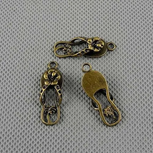 200 PCS Jewelry Making Charms Findings Supply Supplies Crafting Lots Bulk Wholesale Antique Bronze Tone Plated 71912 Slippers