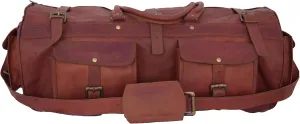 24 inch Handmade Genuine Leather Duffle Bag Luggage Bag for Gym Travel for Men and Women
