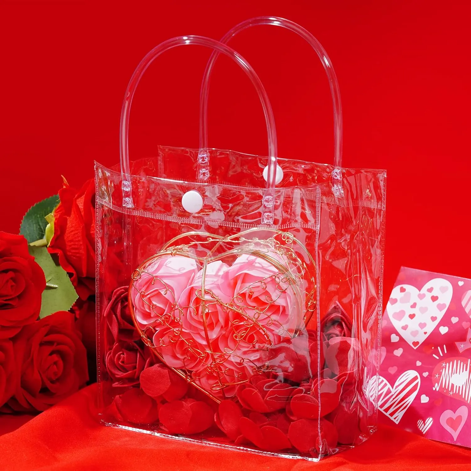 25pcs Clear PVC Gift Bags with Handles - Transparent Reusable Shopping Bags for Wedding, Candy, Dessert & Merchandise (Clear 5.9 * 6.3)