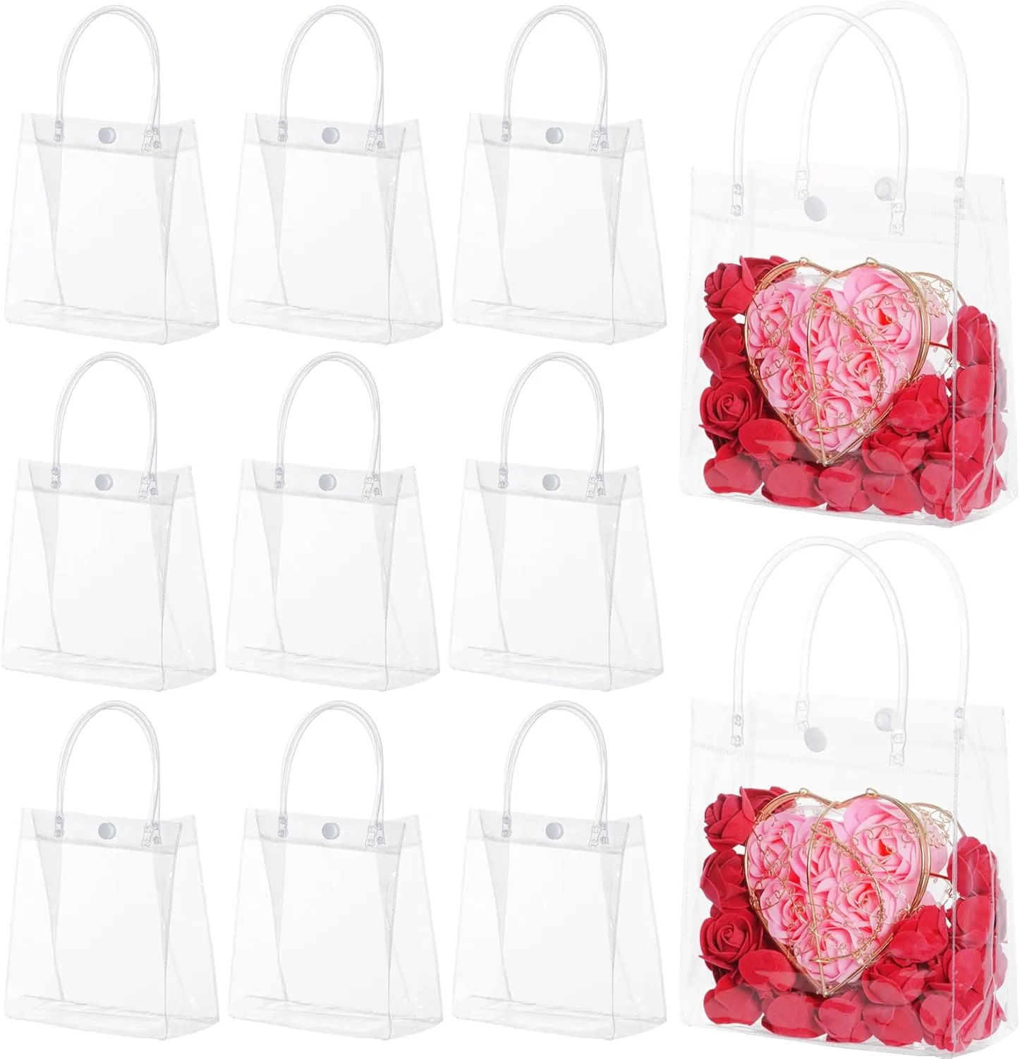 25pcs Clear PVC Gift Bags with Handles - Transparent Reusable Shopping Bags for Wedding, Candy, Dessert & Merchandise (Clear 5.9 * 6.3)