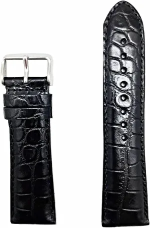 26mm Black Genuine Leather Watchband | Alligator Crocodile Grained, Sporty Style Replacement Watchstrap that brings New Life to Any Watch (Mens Length)