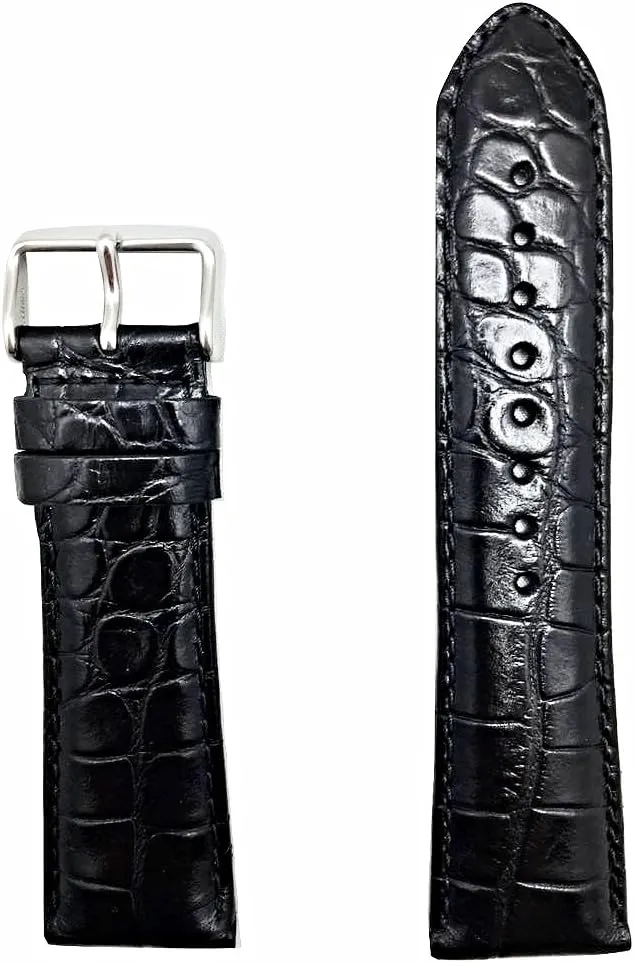 26mm Black Genuine Leather Watchband | Alligator Crocodile Grained, Sporty Style Replacement Watchstrap that brings New Life to Any Watch (Mens Length)