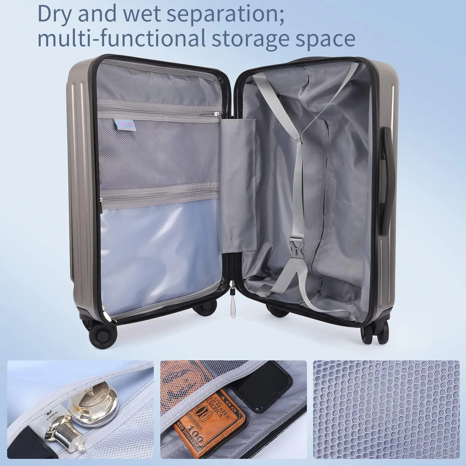 28 Inch Checked Luggage, Lightweight ABS PC Hardshell Suitcase with TSA Lock & Spinner Silent Wheels, Large Size with 101L Capacity, Convenient for Trips, Gray
