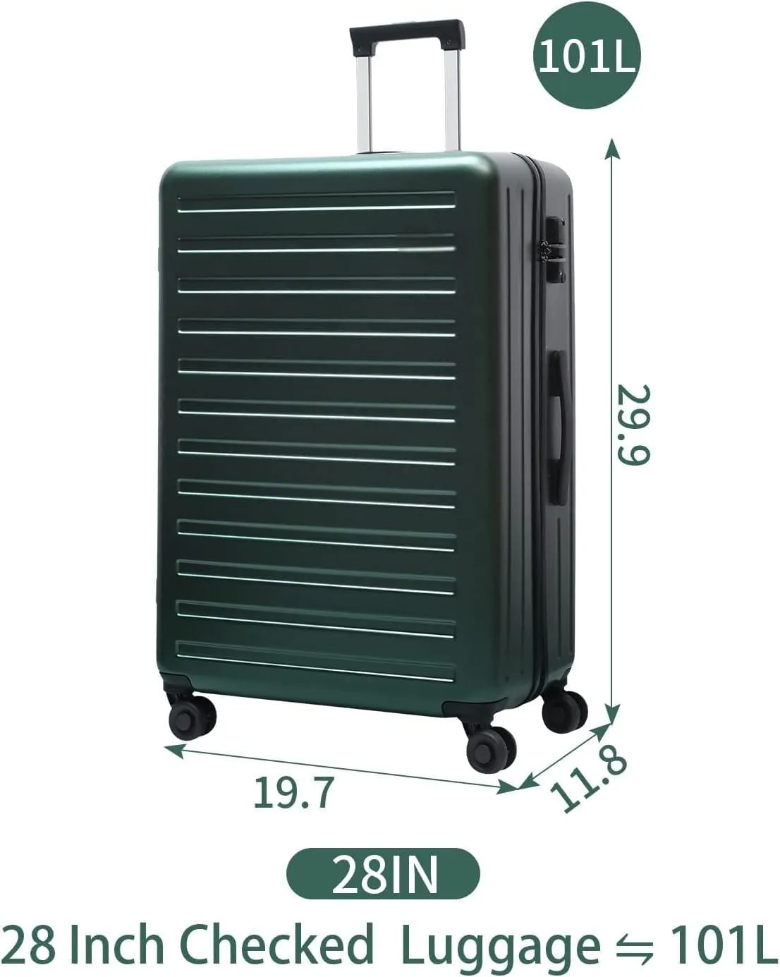 28 Inch Checked Luggage, Lightweight ABS PC Hardshell Suitcase with TSA Lock & Spinner Silent Wheels, Large Size with 101L Capacity, Convenient for Trips