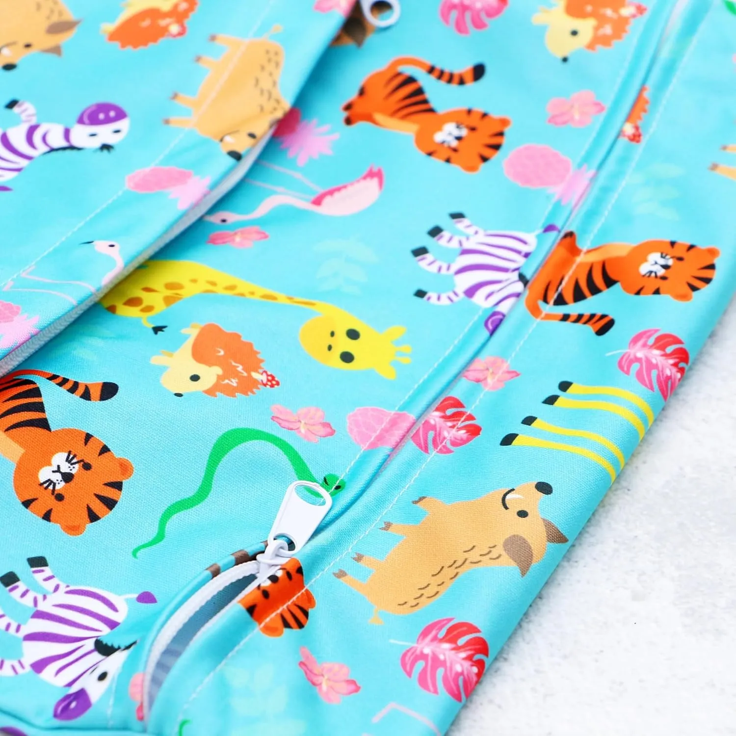 2pcs Cloth Diaper Wet Dry Bags Waterproof Reusable with Two Zippered Pockets Travel Beach Pool Daycare Soiled Baby Items Yoga Gym Bag for Swimsuits or Wet Clothes (3036-2-zoo animals)