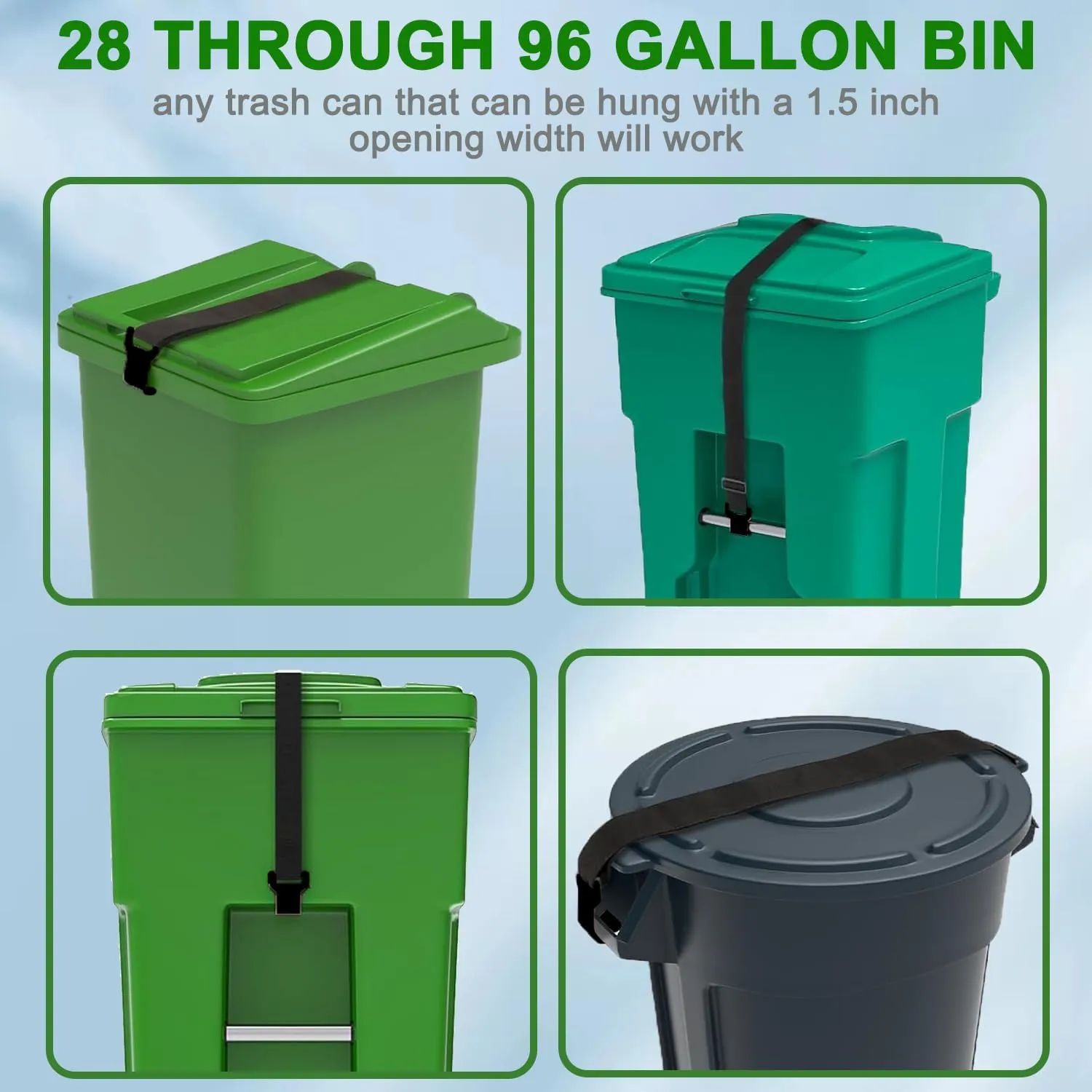 2PCS Metal Double-Claw Trash Can Lock Strap for Animals,Outdoor Racoon Garbage Can Bin Lid Lock Straps Bungee Cord,Trash Can Bin Lid Locks Bungee Cord Outside【Blue Hooks】- Patented Pending