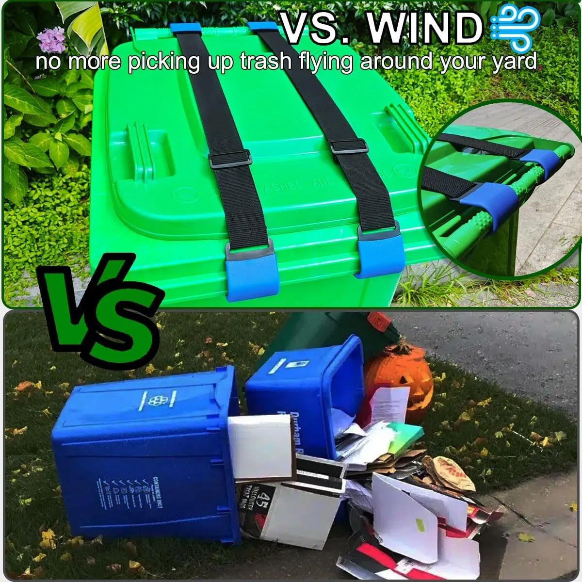 2PCS Metal Double-Claw Trash Can Lock Strap for Animals,Outdoor Racoon Garbage Can Bin Lid Lock Straps Bungee Cord,Trash Can Bin Lid Locks Bungee Cord Outside【Blue Hooks】- Patented Pending