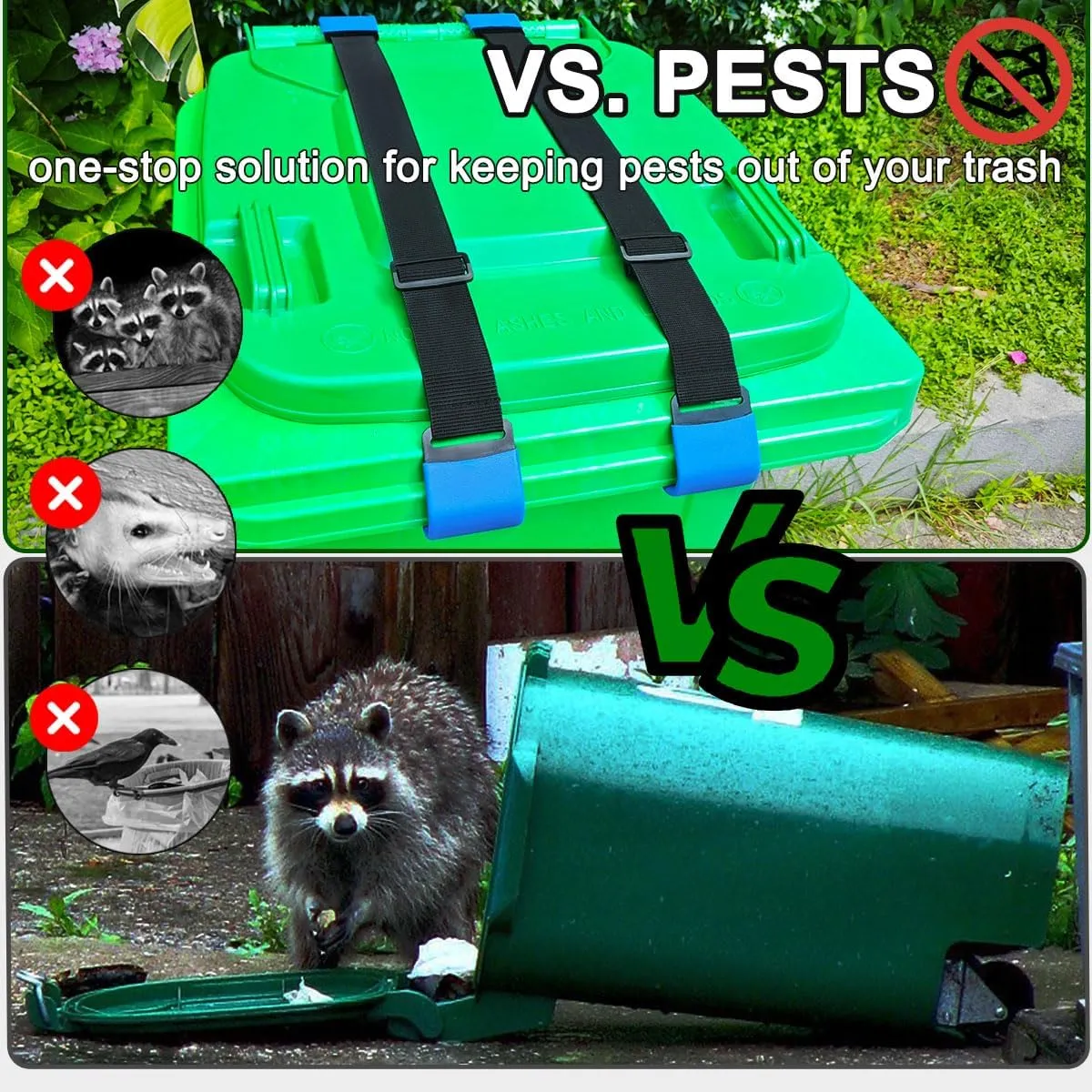 2PCS Metal Double-Claw Trash Can Lock Strap for Animals,Outdoor Racoon Garbage Can Bin Lid Lock Straps Bungee Cord,Trash Can Bin Lid Locks Bungee Cord Outside【Blue Hooks】- Patented Pending