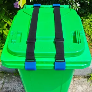 2PCS Metal Double-Claw Trash Can Lock Strap for Animals,Outdoor Racoon Garbage Can Bin Lid Lock Straps Bungee Cord,Trash Can Bin Lid Locks Bungee Cord Outside【Blue Hooks】- Patented Pending