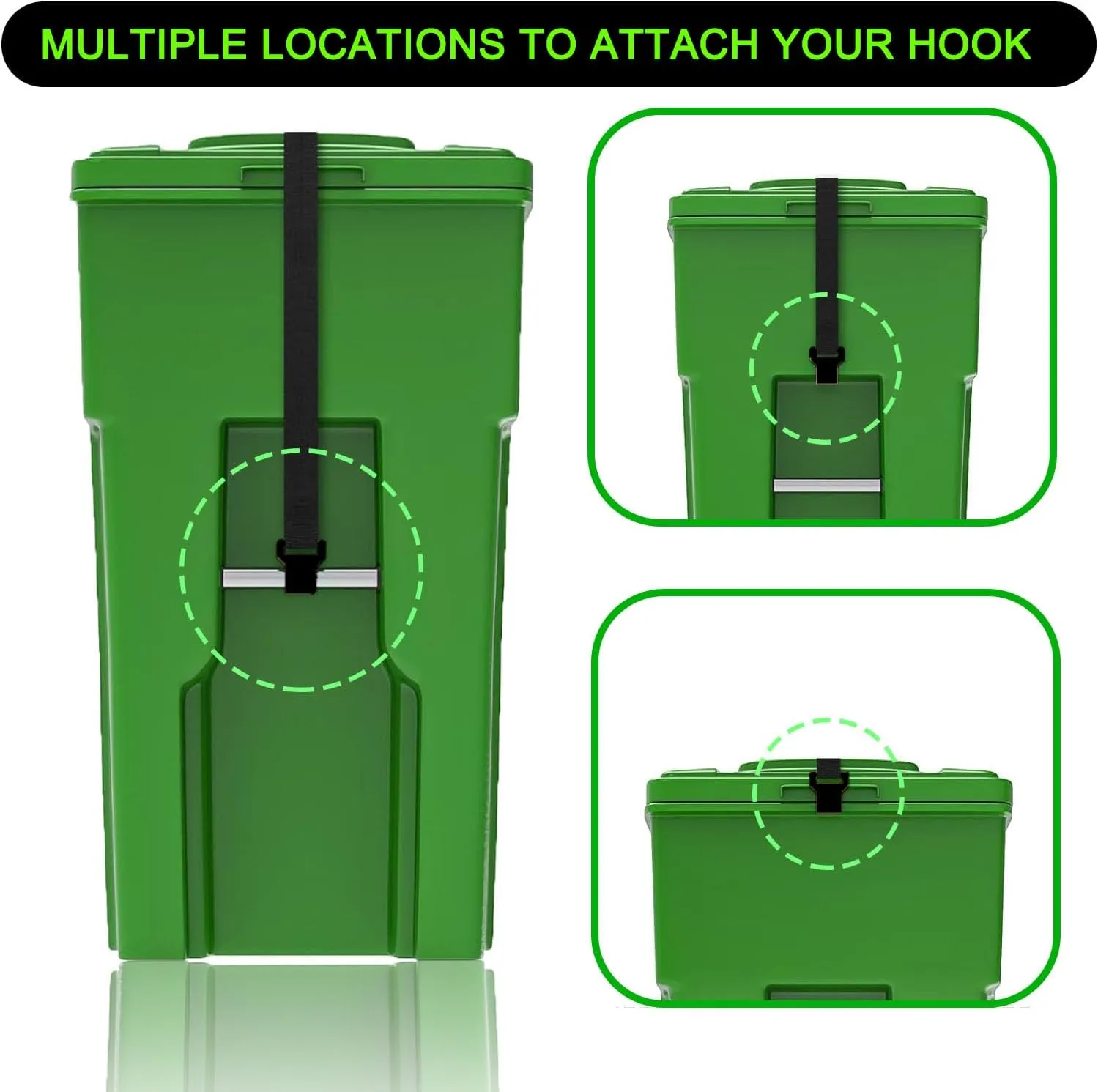 2PCS Metal Double-Claw Trash Can Lock Strap for Animals,Outdoor Racoon Garbage Can Bin Lid Lock Straps Bungee Cord,Trash Can Bin Lid Locks Bungee Cord Outside【Blue Hooks】- Patented Pending