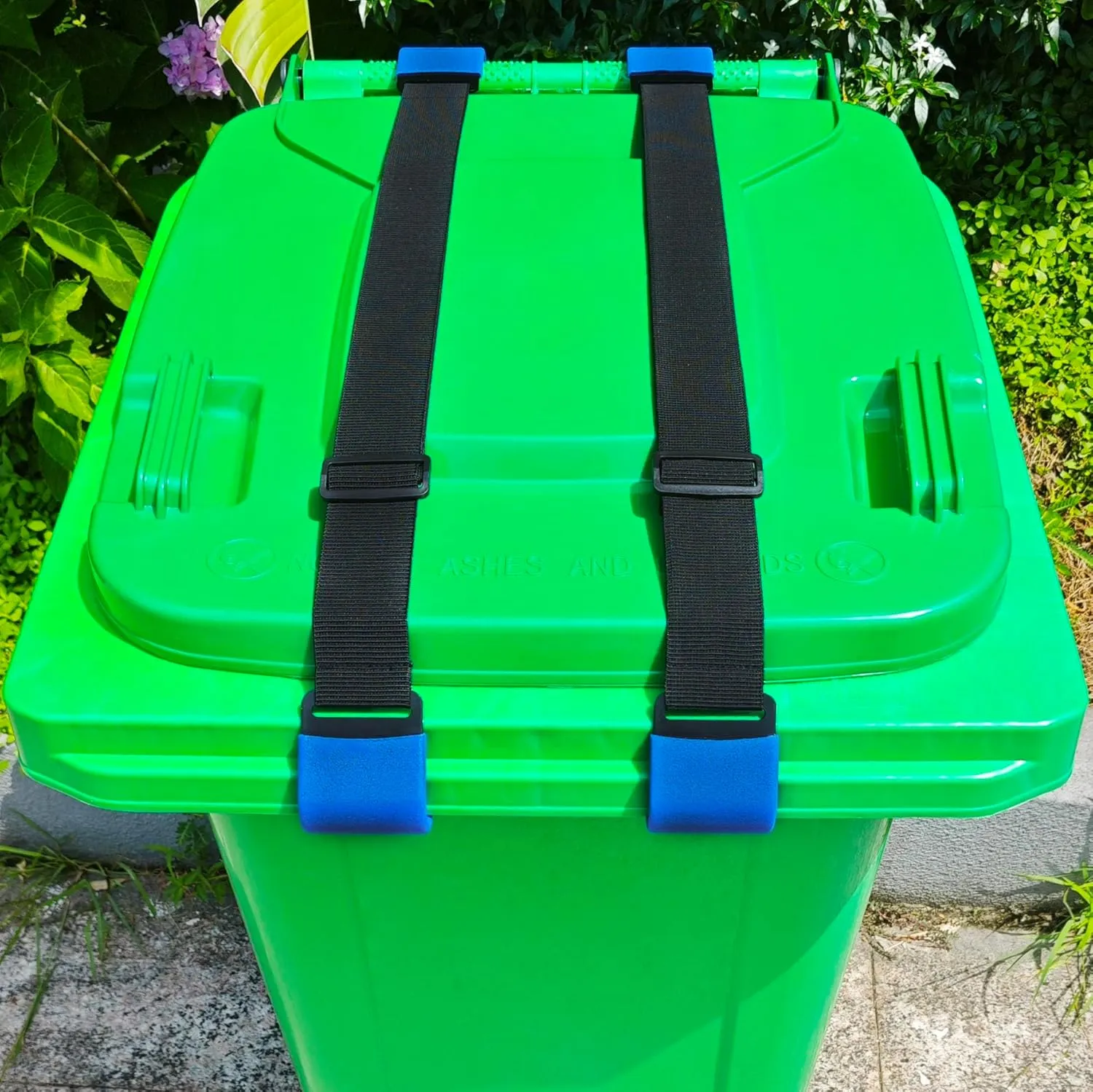 2PCS Metal Double-Claw Trash Can Lock Strap for Animals,Outdoor Racoon Garbage Can Bin Lid Lock Straps Bungee Cord,Trash Can Bin Lid Locks Bungee Cord Outside【Blue Hooks】- Patented Pending