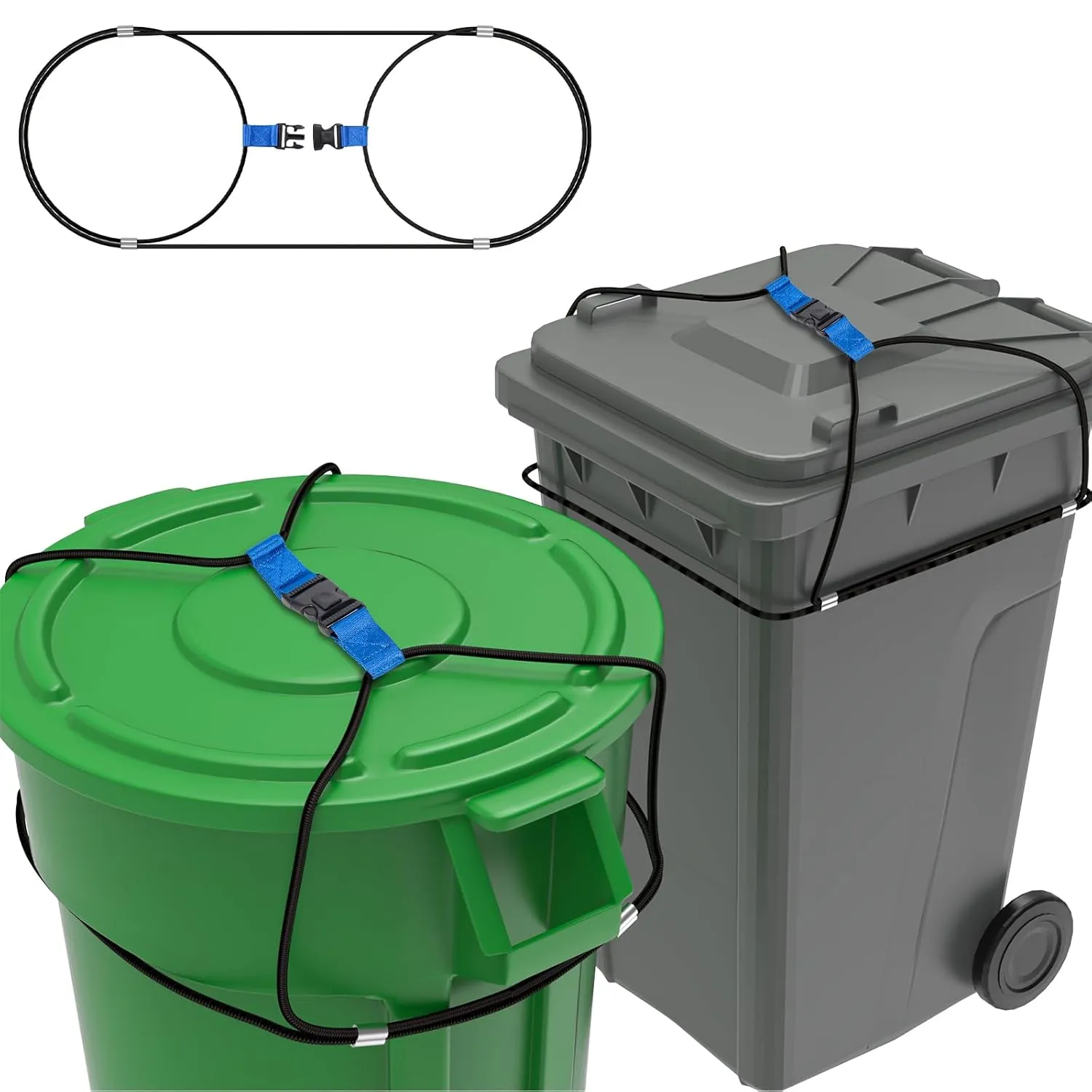 2PCS Trash Can Lid Locks for Animals, Garbage Can Bungee Cord Lock Keep Bear/Raccoon/Dog Out of Garbage, Trash Bin Lock/Strap/Latch Fits 30-50 Gallon