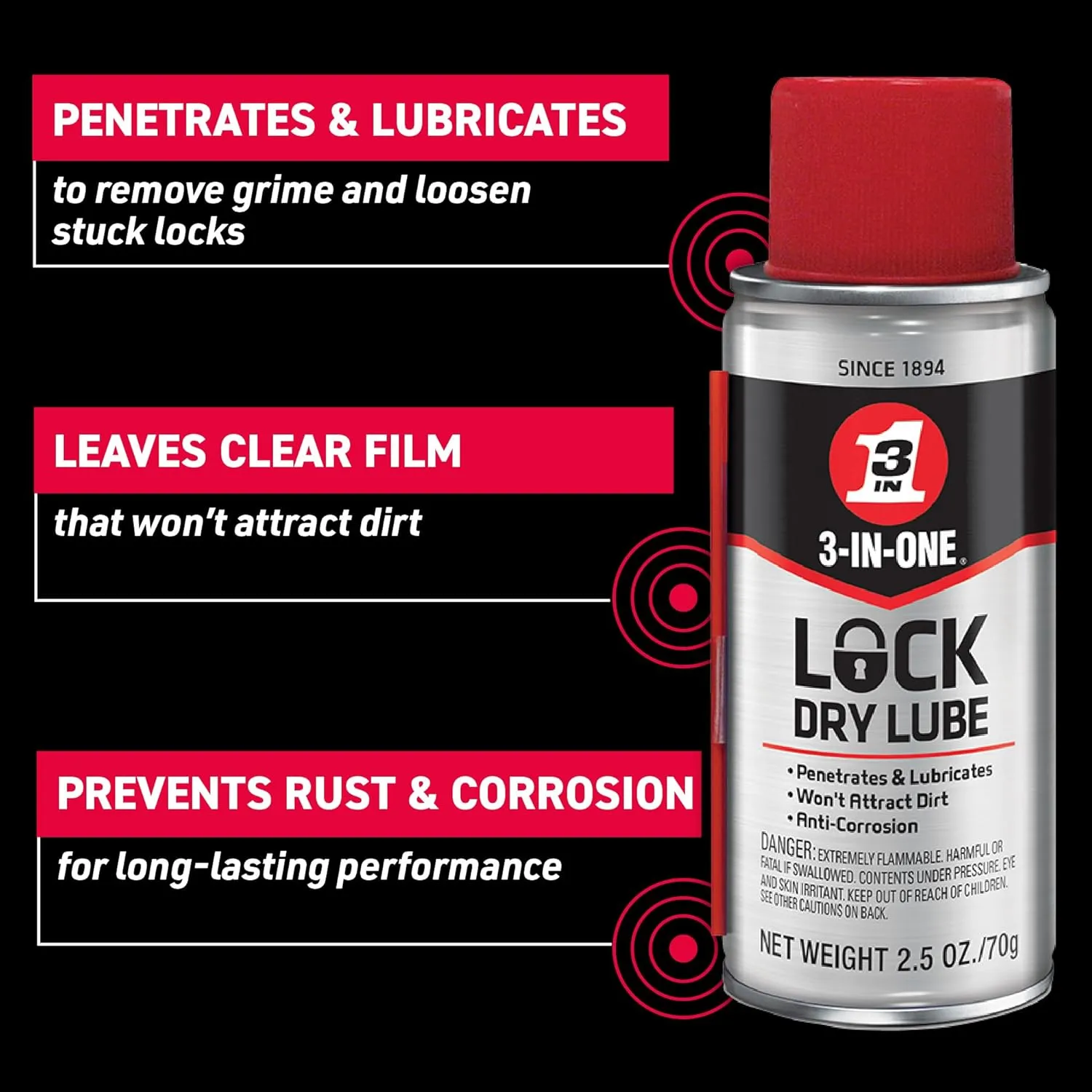 3-IN-ONE Lock Dry Lube, 2.5 OZ [12-Pack]